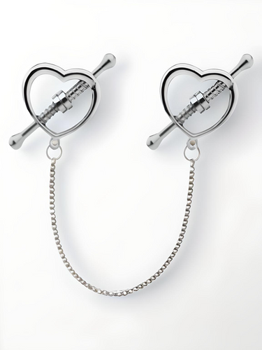 Heart Vice Nipple Clamps for Bondage with Chain – Smooth Finish, Stainless Steel, showcases elegant heart-shaped design, perfect for enhancing intimate play.